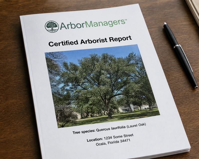 Certified arborist report documenting the condition of an oak tree