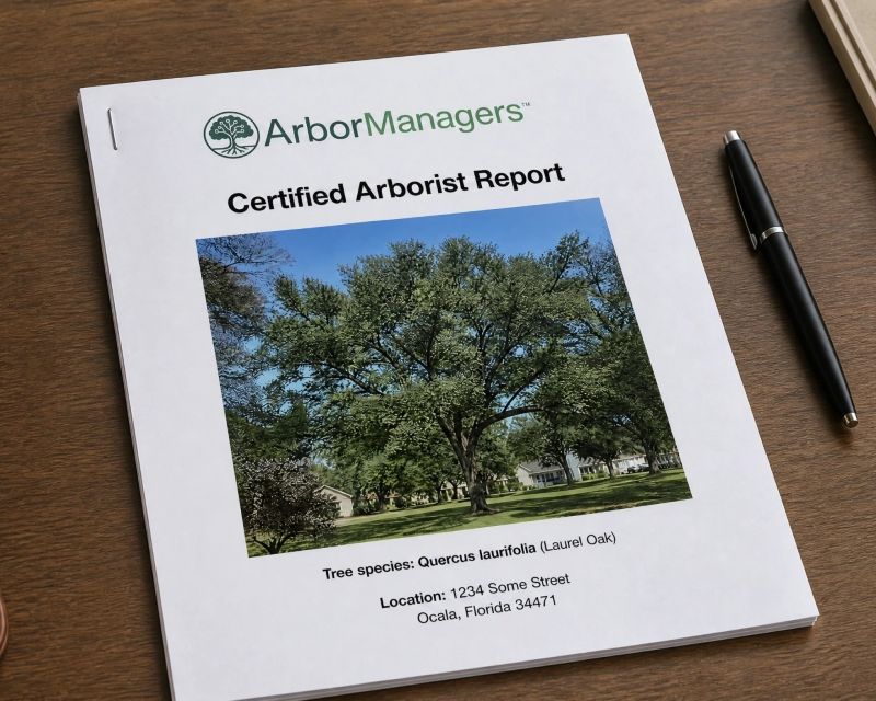 Certified arborist report documenting the condition of an oak tree